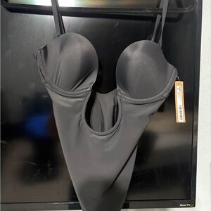 SKIMS Black Padded Plunge Bodysuit Bra